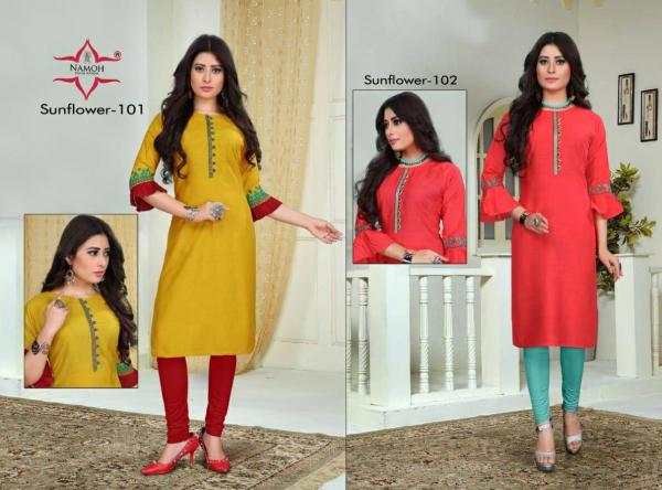 Namoh Sunflower Beautiful Rayon Emroidery Kurti Collection